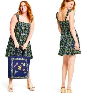 Agua Bendita Target Dainty Floral Tile Navy Flutter Sleeve Mini Dress Size XS